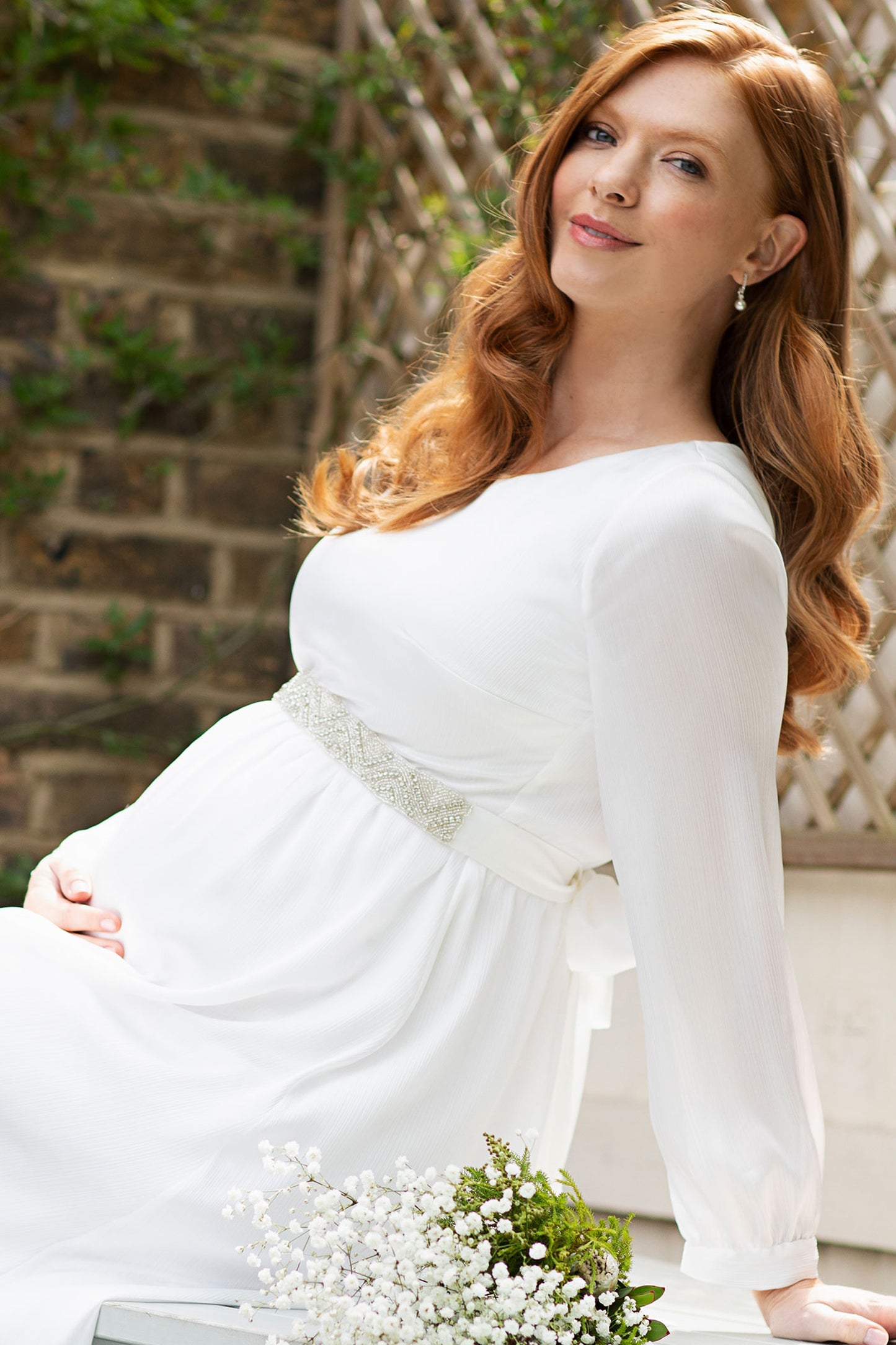 Midi Satin Umstandsbrautkleid