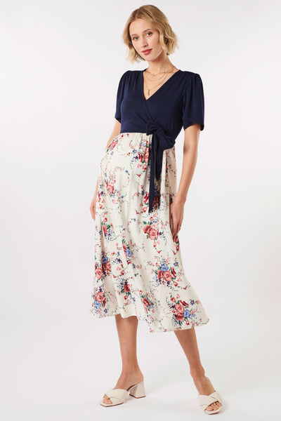 Midi Umstands- und Stillkleid in Wickeloptik mit Flower Print