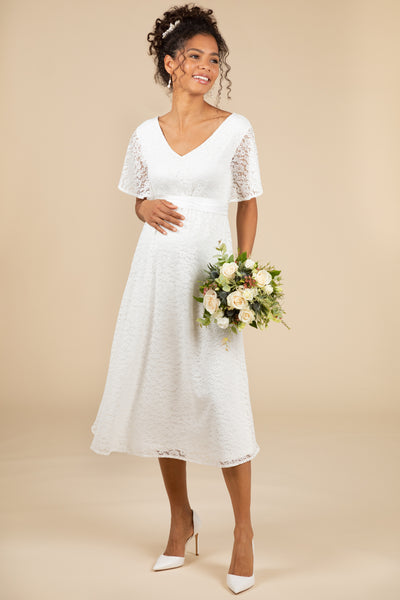 Midi Umstandsbrautkleid mit Blumenspitze