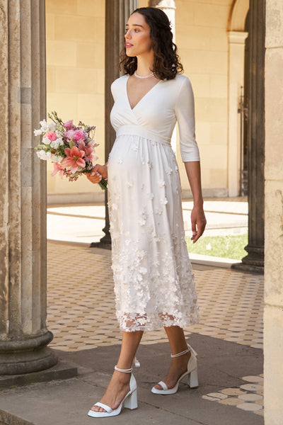 Midi Umstandsbrautkleid mit bestickter Spitze