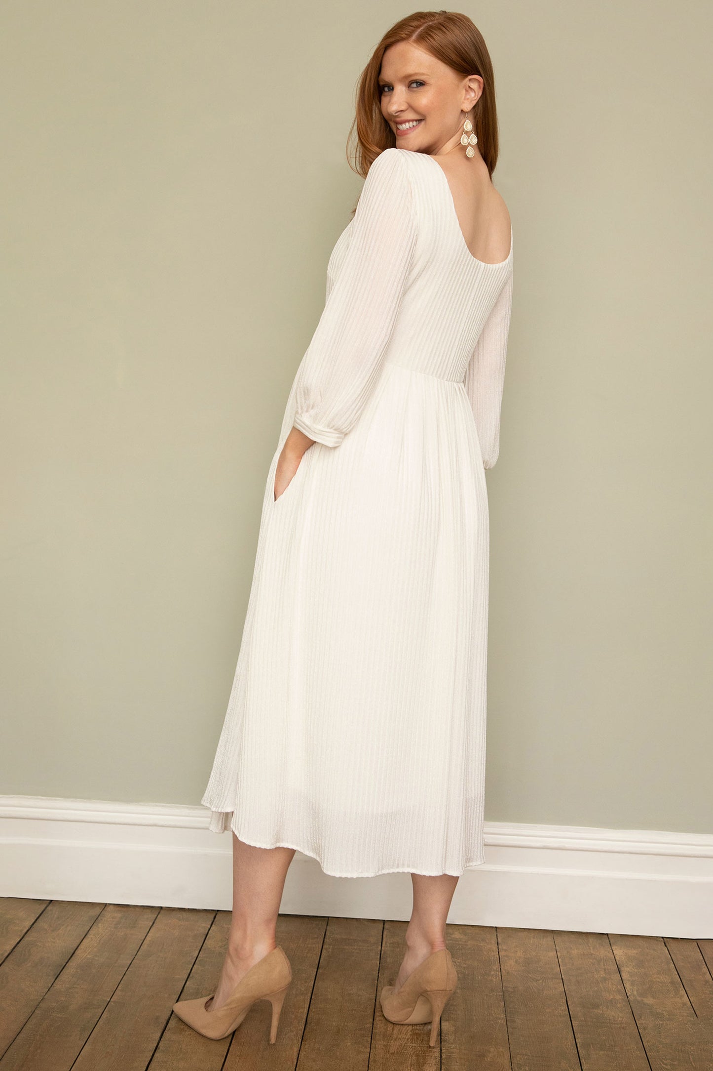 Midi Umstandsbrautkleid mit rundem Rückenausschnitt