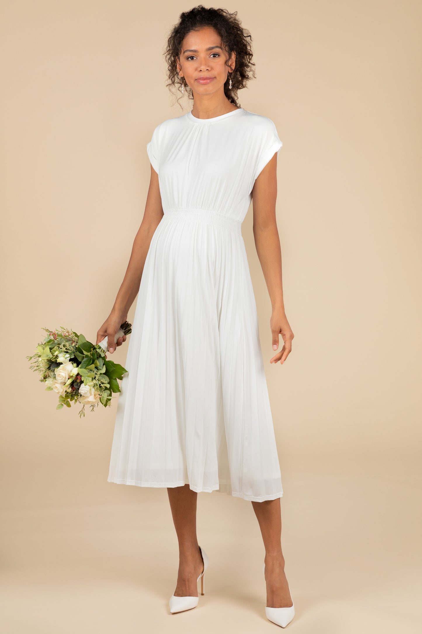 Midi Umstandsbrautkleid mit Plissees