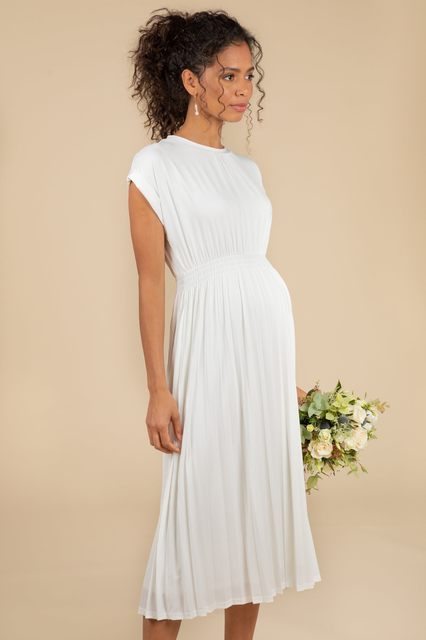 Midi Umstandsbrautkleid mit Plissees