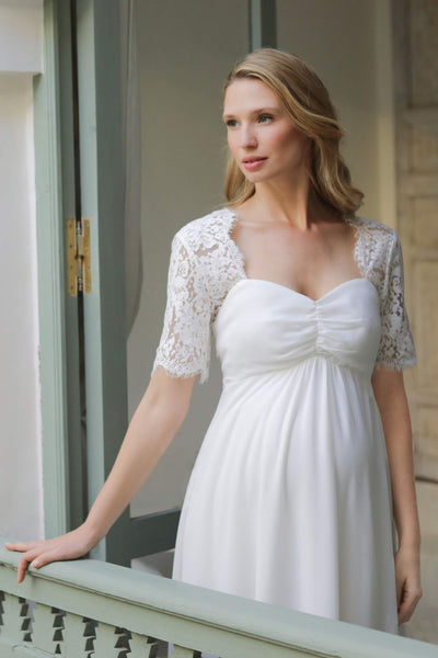 Midi maternity wedding dress with sweetheart neckline