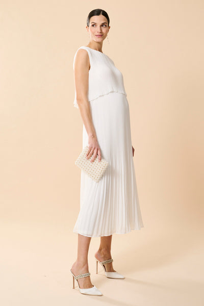Midi pleated maternity and nursing wedding dress in a layered look