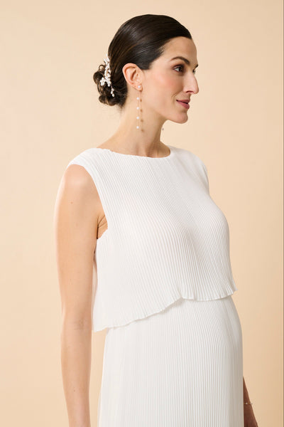 Midi pleated maternity and nursing wedding dress in a layered look
