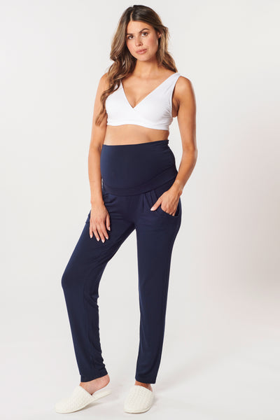 Modal Überbauch Umstandshose mit Bundfalten navy