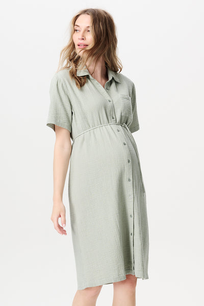 Musselin Umstands- und Still-Hemdblusenkleid salbei