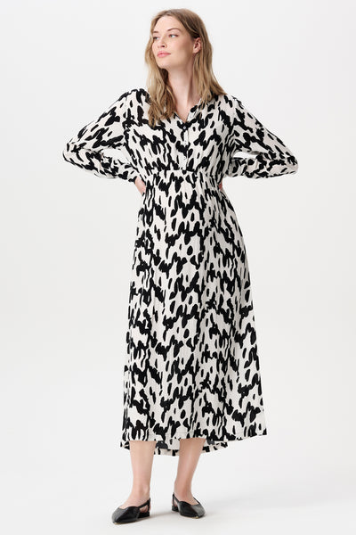 Muslin maternity and nursing dress with all-over print