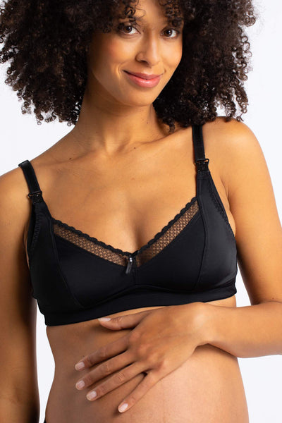 Nursing bra with lace trim, black