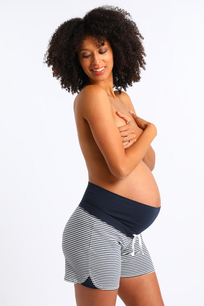 Maternity striped shorts made from organic cotton