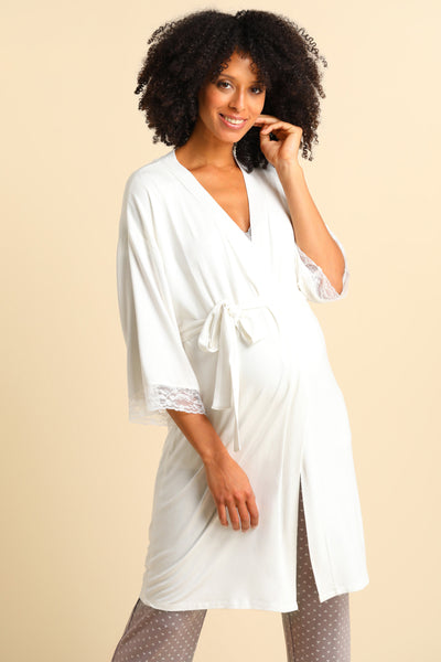 Morgenmantel aus Modal mit Spitze off-white