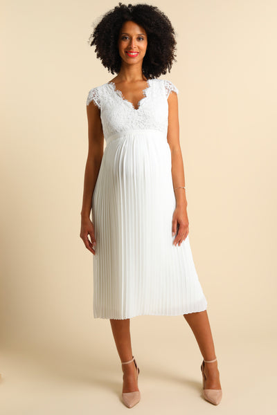 Plus Size Umstandsbrautkleid mit Spitzenoberteil und Plissees