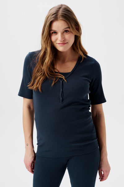 Organic rib maternity and nursing shirt navy