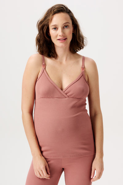 Organic ribbed maternity and nursing top, terracotta