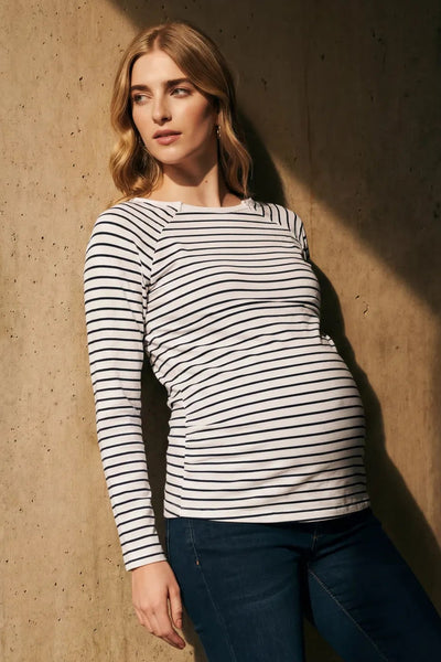 Organic striped maternity and nursing shirt, navy