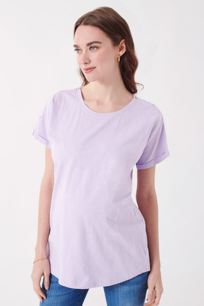Organic Relaxed Maternity Shirt with Nursing Opening, Lavender