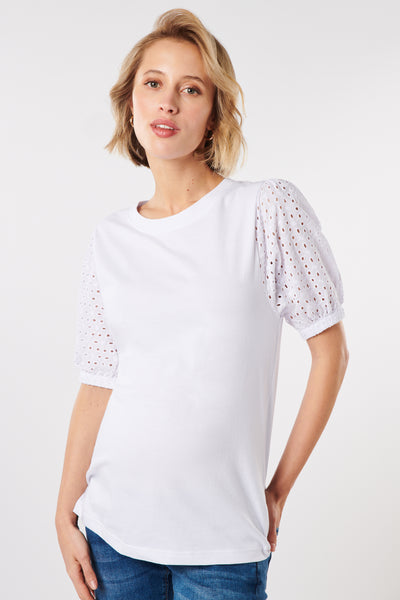 Organic maternity shirt with puff sleeves