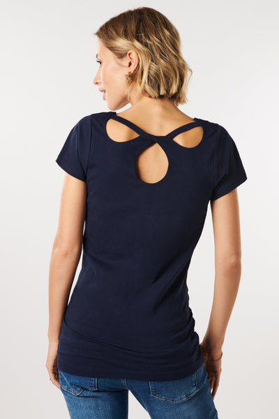 Organic maternity shirt with back detail, navy