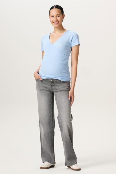 Organic wide leg maternity jeans gray denim