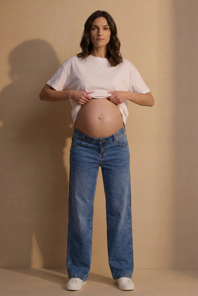 Organic Wide Leg Umstandsjeans mit verstellbarem Bund mid blue