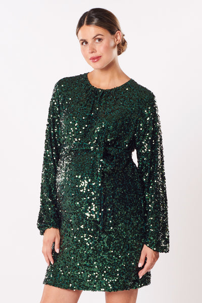 Sequin maternity evening dress with belt