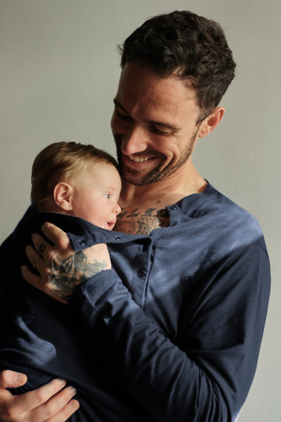 Papa Organic Skin to Skin Baby Bonding Langarm Shirt navy