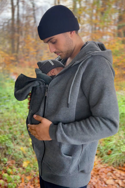 Papa Hoodie und Tragejacke grau