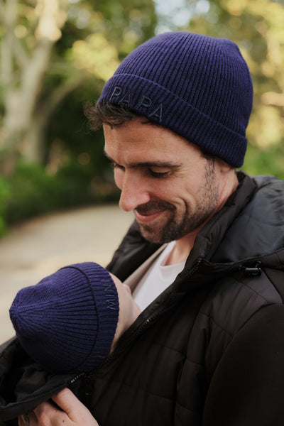 PAPA & MINI Mützenset Soft Knit navy