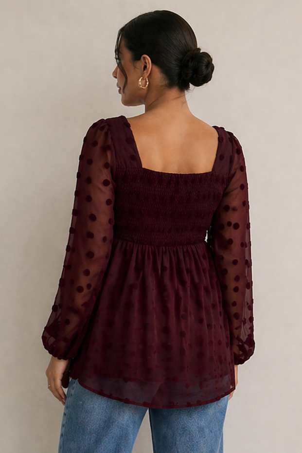 Pünktchen Chiffon Umstands- und Stillbluse mit Ballonärmeln
