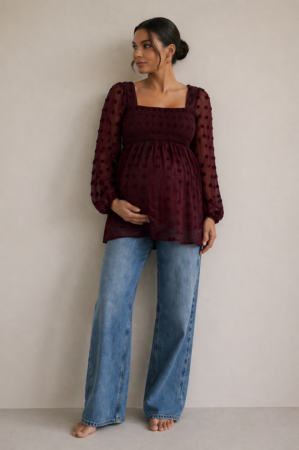 Pünktchen Chiffon Umstands- und Stillbluse mit Ballonärmeln