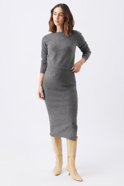 Bodycon Umstandsstrickrock mit Schlitz hellgrau