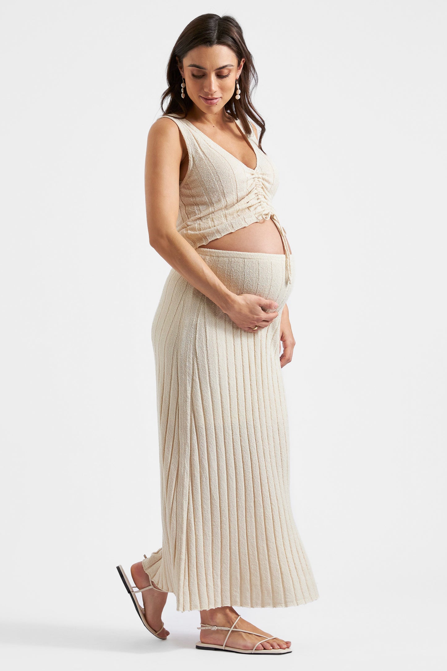 Rippstrick Maxi Umstandsrock sand