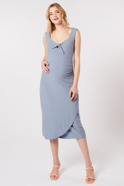 Ribbed Bodycon Umstands- und Stillkleid mit Schleife