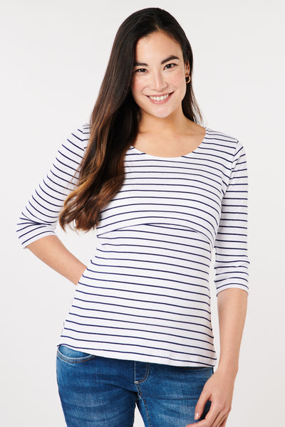 Ribbed striped maternity and nursing shirt