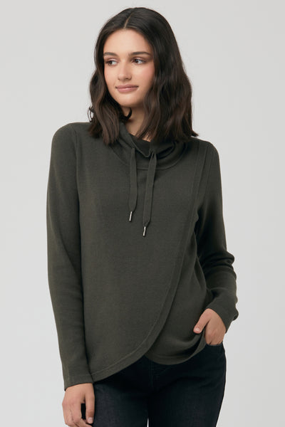 Cross-over maternity and nursing knit sweater