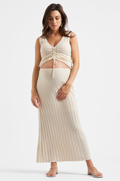 Ribbed knit maxi maternity skirt, sand