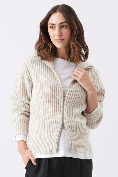 Ribbed knit maternity and nursing cardigan in a Troyer style