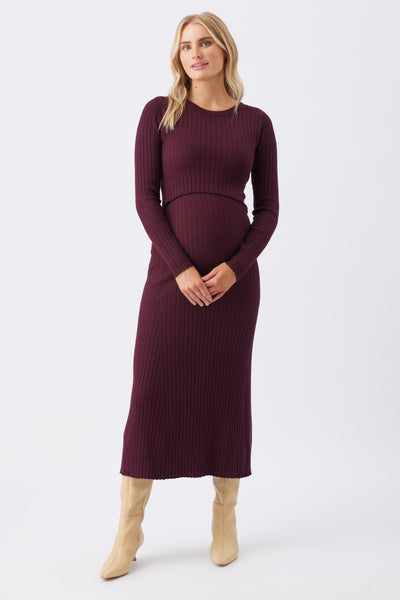 Rippstrick Umstands- und Stillkleid burgund