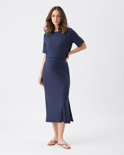 Ribbed Umstands- und Stillkleid navy