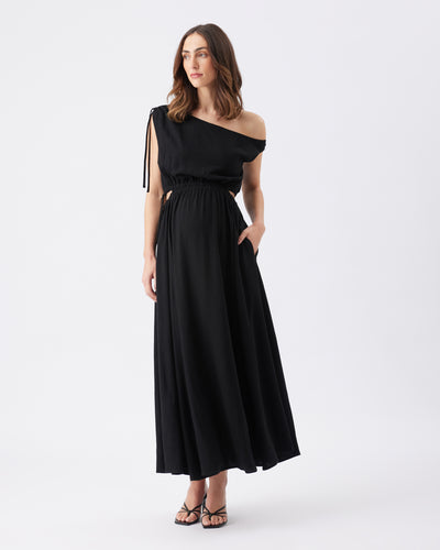 Maxi Off-Shoulder Umstandskleid aus Leinen schwarz