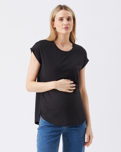 Linen maternity and nursing shirt, black