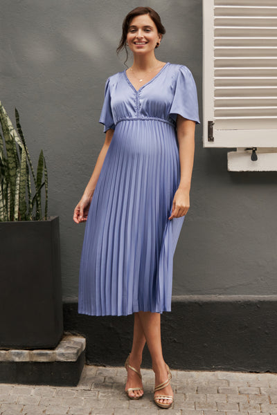Satin Plissee Umstandsskleid mit Flechtdetails