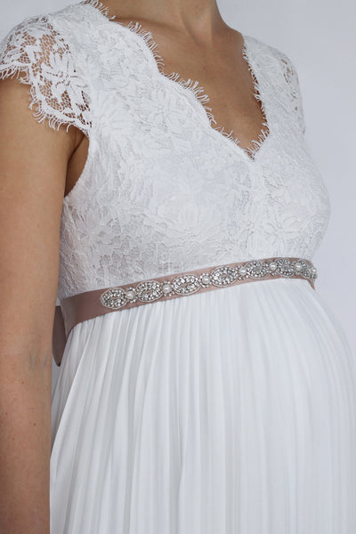 Wedding dress sash with rhinestone embellishment, champagne