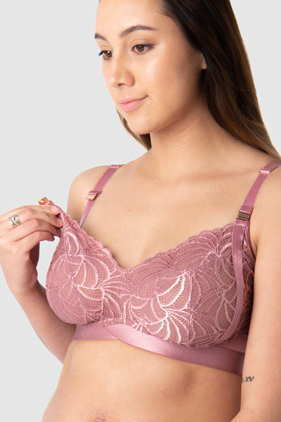 Soft Cup Maternity and Nursing Bra in Lace, Dusty Rose
