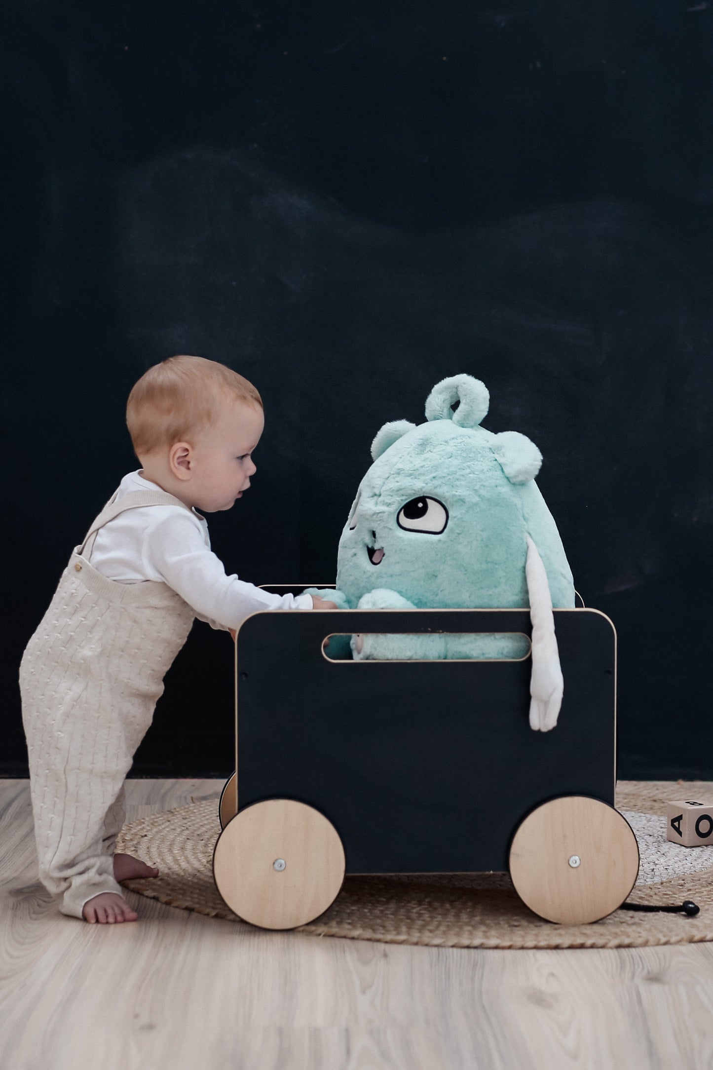 Spielzeugkiste auf Rädern schwarz