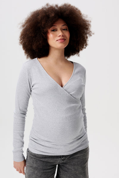 Organic Umstands- und Stillshirt mit Rippstruktur hellgrau