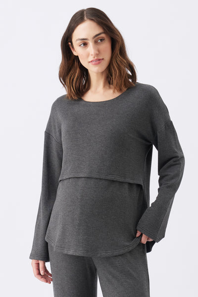 Super Soft Umstands- und Stillshirt mit Fleece Innenseite anthrazit meliert