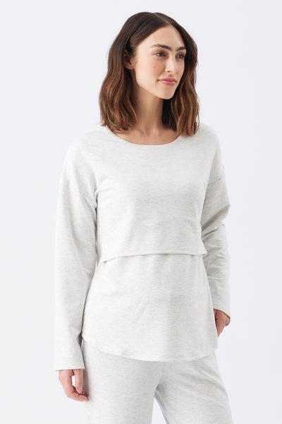 Super Soft Umstands- und Stillshirt mit Fleece Innenseite silbergrau meliert