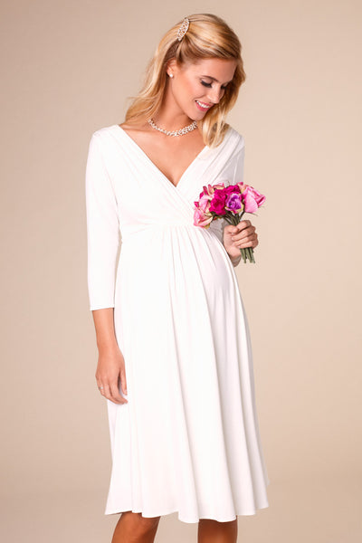Maternity wedding dress with wrap-around neckline